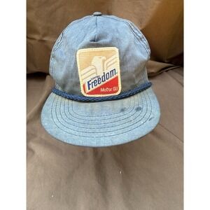 Vintage Amway Freedom Oil Company Rope Hat Blue Embroidered Advertising